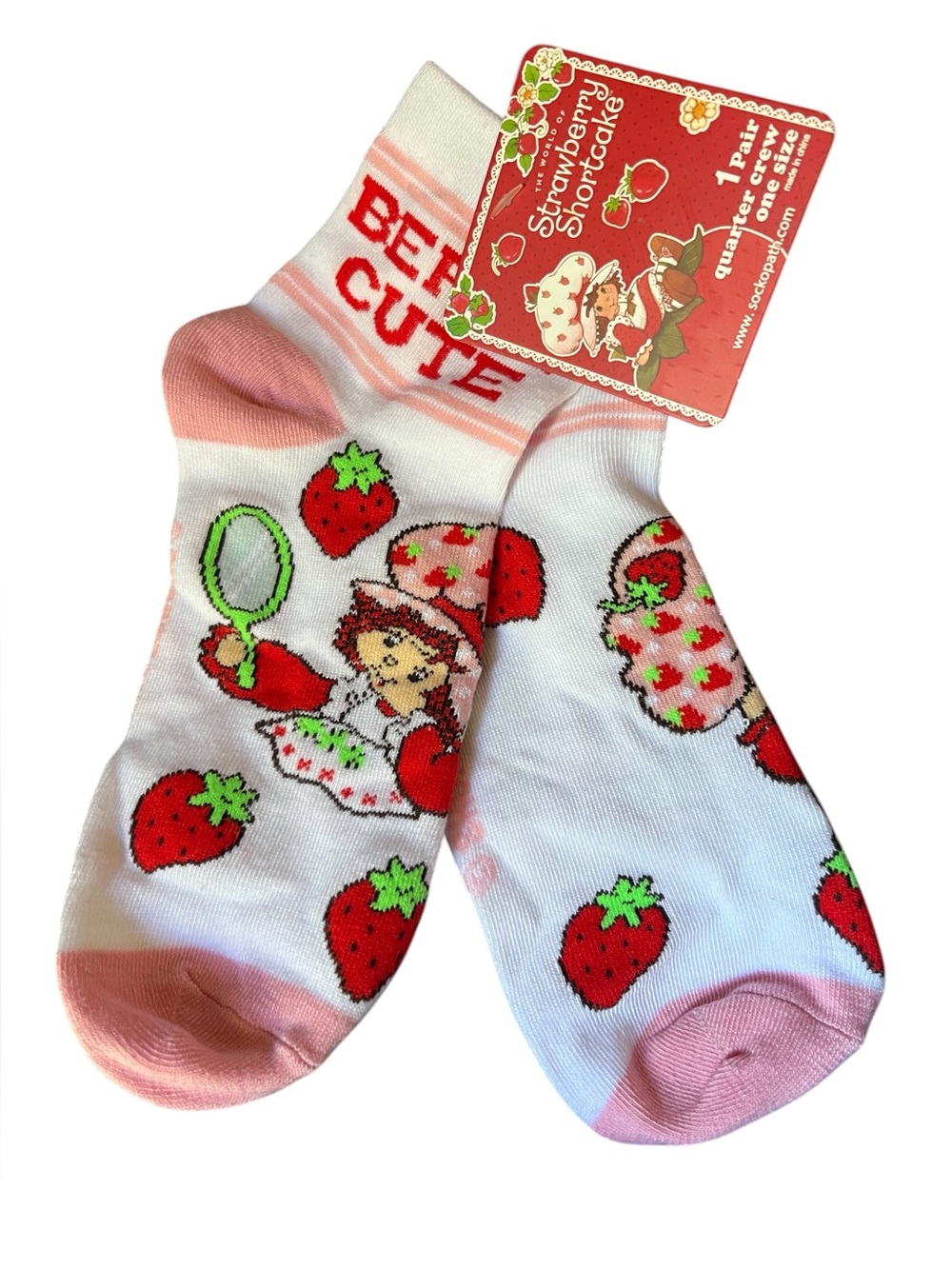 Strawberry Shortcake Pink & White Crew Socks - Women's Hosiery - Picture 3 of 3